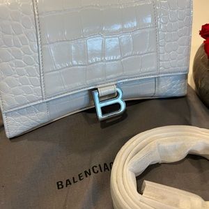 WOMEN'S HOURGLASS SMALL HANDBAG CROCODILE EMBOSSED IN WHITE